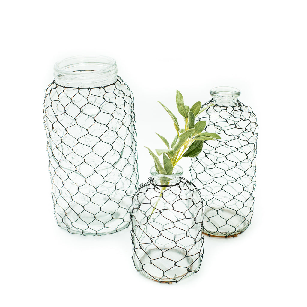 Large Canning Jar with Chicken Wire